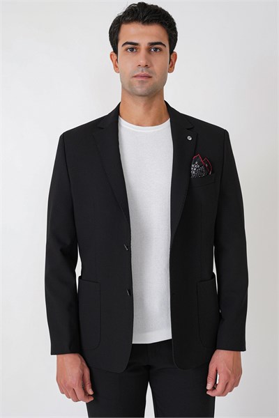 Slim Fit Torba Cep Esnek Pamuklu Siyah Ceket C 754