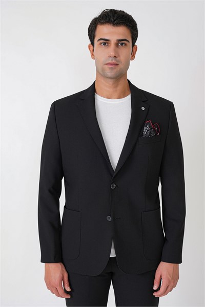 Slim Fit Torba Cep Esnek Pamuklu Siyah Ceket C 754