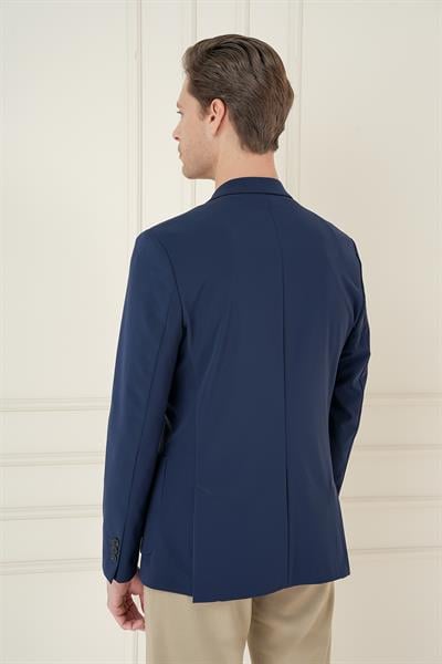 Slim Fit Torba Cep Esnek Spandex Karışımlı Düz Lacivert Blazer Ceket C 696