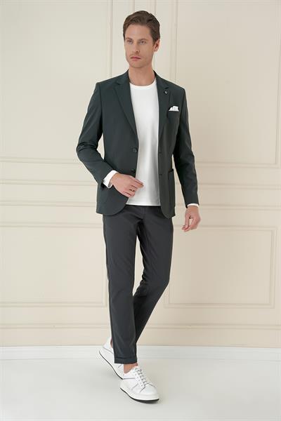 Slim Fit Torba Cep Esnek Spandex Karışımlı Düz Nefti Blazer Ceket C 696