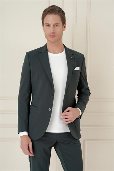 Slim Fit Torba Cep Esnek Spandex Karışımlı Düz Nefti Blazer Ceket C 696