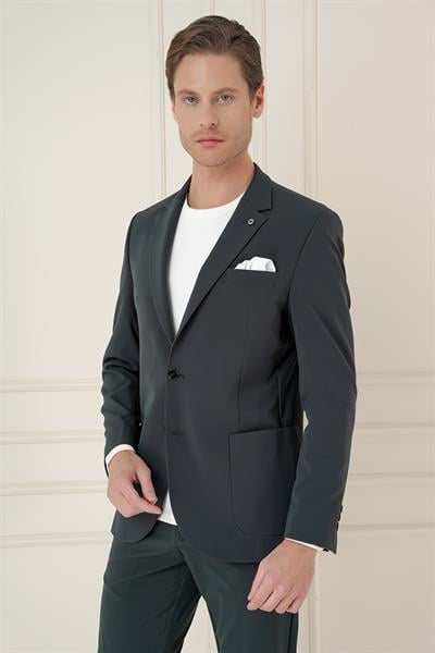 Slim Fit Torba Cep Esnek Spandex Karışımlı Düz Nefti Blazer Ceket C 696