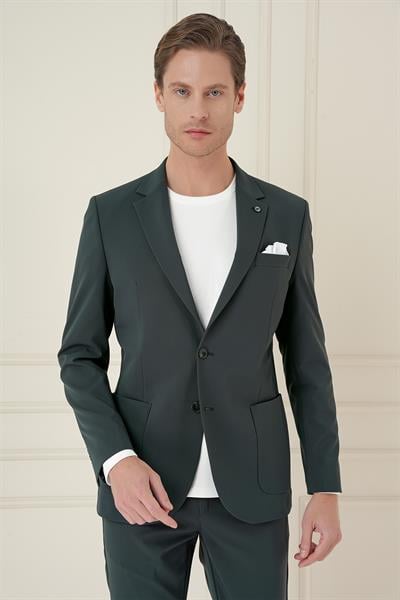 Slim Fit Torba Cep Esnek Spandex Karışımlı Düz Nefti Blazer Ceket C 696