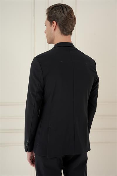 Slim Fit Torba Cep Esnek Spandex Karışımlı Düz Siyah Blazer Ceket C 696