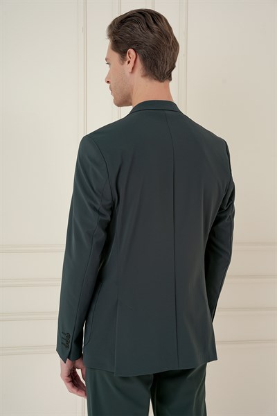Slim Fit Torba Cep Esnek Spandex Karışımlı Düz Nefti Blazer Ceket C 696