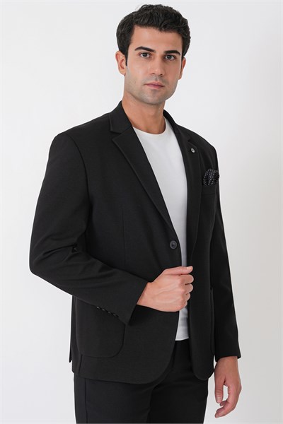 Slim Fit Torba Cep Esnek Tencel Kumaş Siyah Ceket C 751