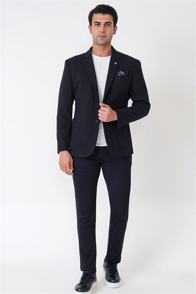 Slim Fit Torba Cep Esnek Tencel Kumaş Lacivert Ceket C 751