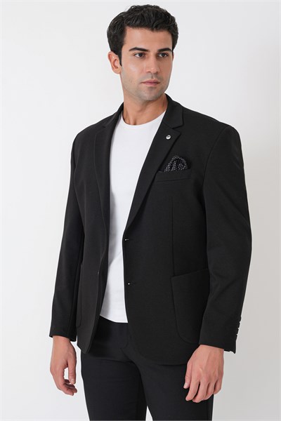 Slim Fit Torba Cep Esnek Tencel Kumaş Siyah Ceket C 751
