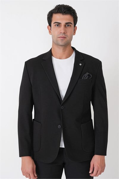 Slim Fit Torba Cep Esnek Tencel Kumaş Siyah Ceket C 751
