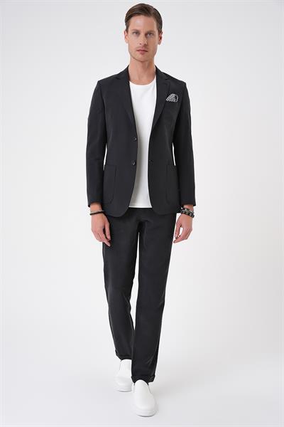 Slim Fit Torba Cep Spandex Karışımlı Casual Siyah Ceket C 714