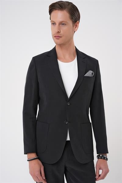 Slim Fit Torba Cep Spandex Karışımlı Casual Siyah Ceket C 714