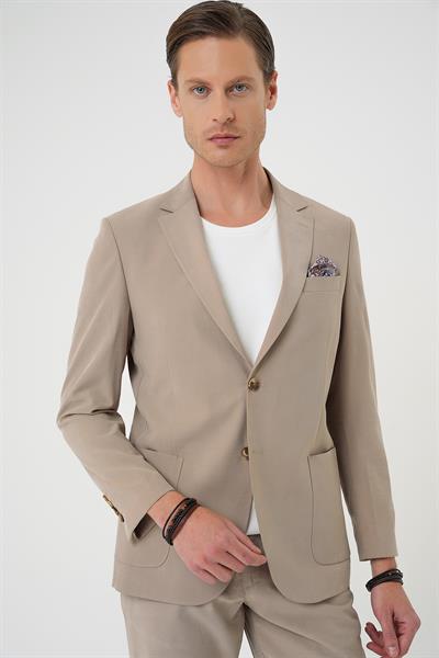 Slim Fit Torba Cep Spandex Karışımlı Esnek Bej Ceket C 714