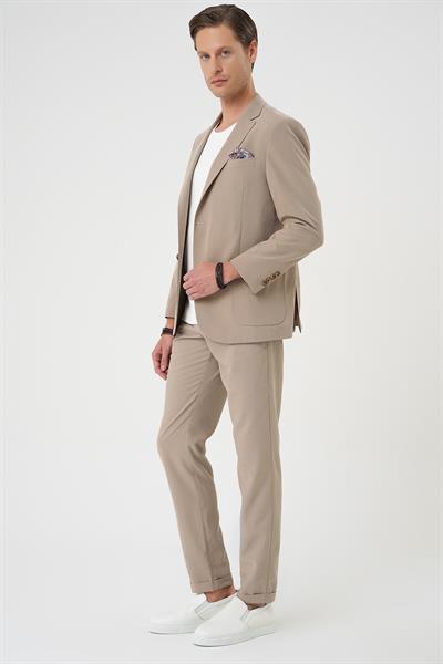 Slim Fit Torba Cep Spandex Karışımlı Esnek Bej Ceket C 714