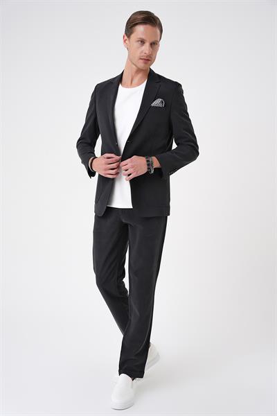 Slim Fit Torba Cep Spandex Karışımlı Casual Siyah Ceket C 714