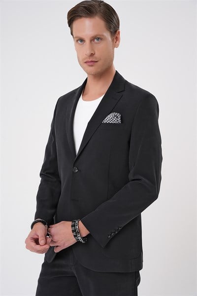 Slim Fit Torba Cep Spandex Karışımlı Esnek Siyah Ceket C 714