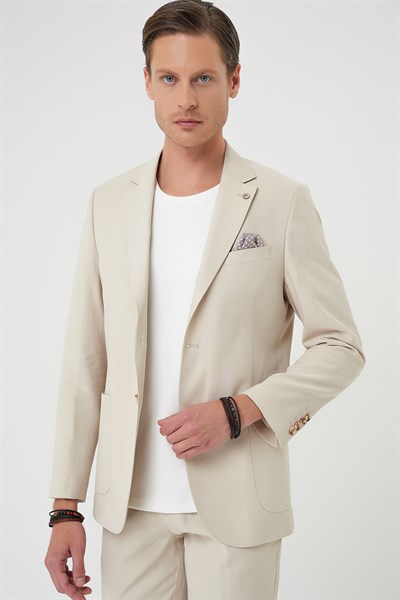 Slim Fit Torba Cep Spandex Karışımlı Esnek Krem Ceket C 714