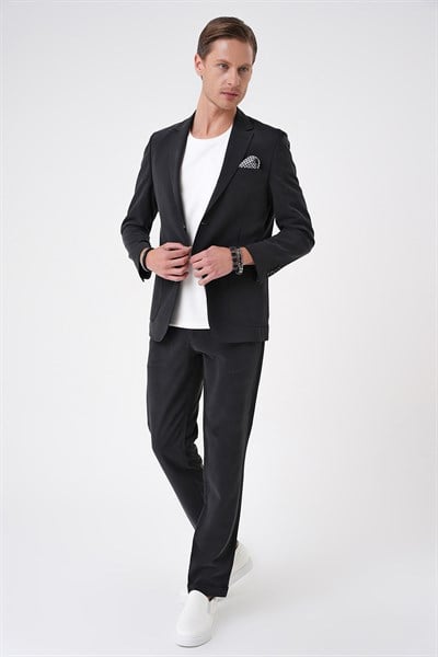 Slim Fit Torba Cep Spandex Karışımlı Esnek Siyah Ceket C 714