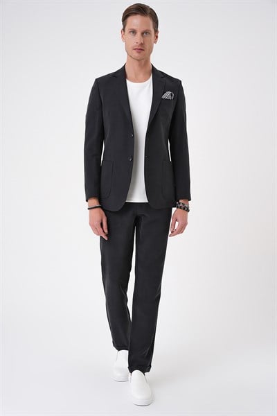 Slim Fit Torba Cep Spandex Karışımlı Esnek Siyah Ceket C 714
