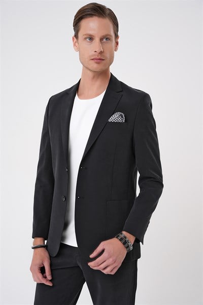 Slim Fit Torba Cep Spandex Karışımlı Esnek Siyah Ceket C 714