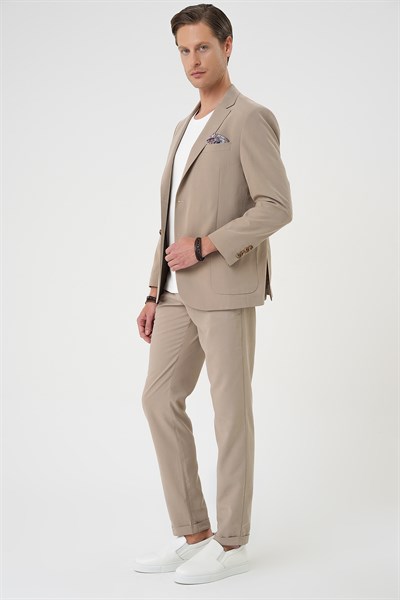 Slim Fit Torba Cep Spandex Karışımlı Esnek Bej Ceket C 714