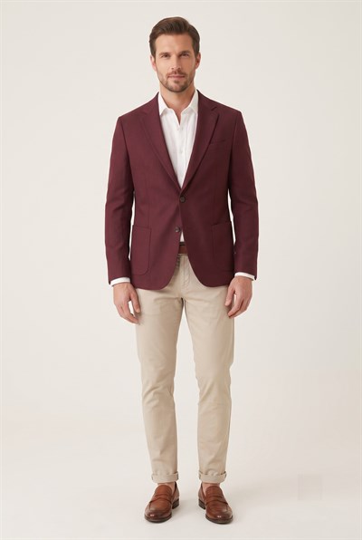 Slim Fit Torba Cepli Esnek Pamuk Bordo Ceket C 735