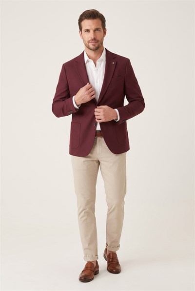 Slim Fit Torba Cepli Esnek Pamuk Bordo Ceket C 735