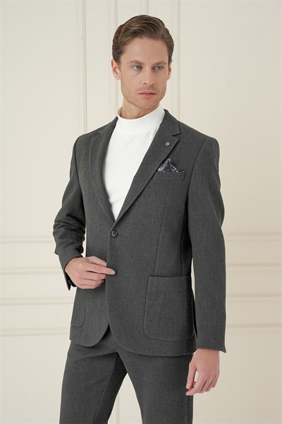 Slim Fit Torba Cepli Esnek Pamuklu Füme Ceket C 694