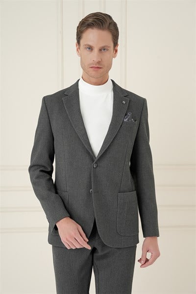 Slim Fit Torba Cepli Esnek Pamuklu Füme Ceket C 694