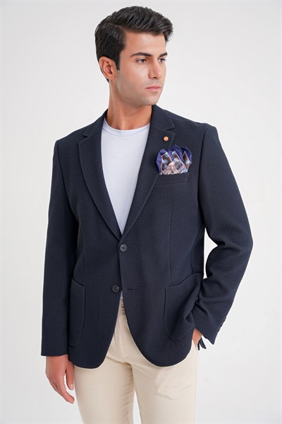 Slim Fit Torba Cepli Esnek Pamuklu Lacivert Ceket C 694