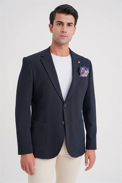 Slim Fit Torba Cepli Esnek Pamuklu Lacivert Ceket C 694