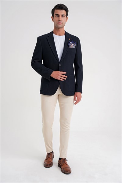Slim Fit Torba Cepli Esnek Pamuklu Lacivert Ceket C 694