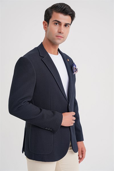 Slim Fit Torba Cepli Esnek Pamuklu Lacivert Ceket C 694