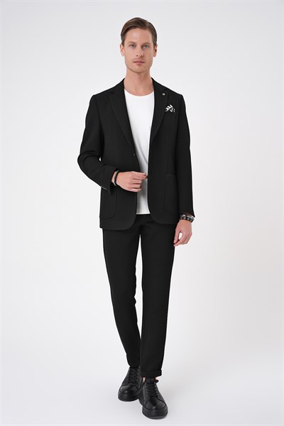 Slim Fit Torba Cepli Esnek Pamuklu Nero Siyah Ceket C 694
