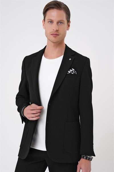 Slim Fit Torba Cepli Esnek Pamuklu Nero Siyah Ceket C 694