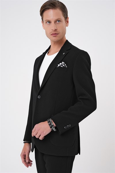 Slim Fit Torba Cepli Esnek Pamuklu Nero Siyah Ceket C 694