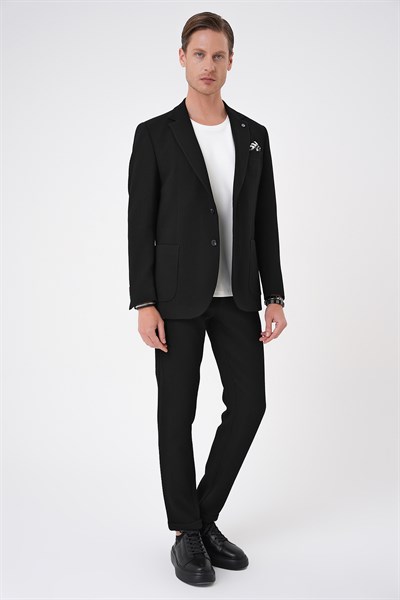 Slim Fit Torba Cepli Esnek Pamuklu Nero Siyah Ceket C 694