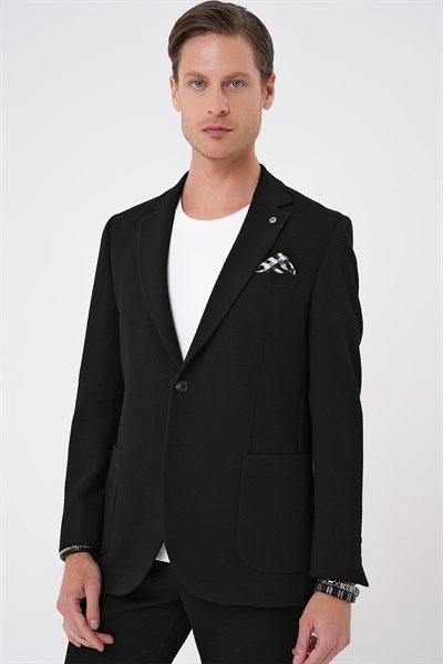 Slim Fit Torba Cepli Esnek Pamuklu Nero Siyah Ceket C 694