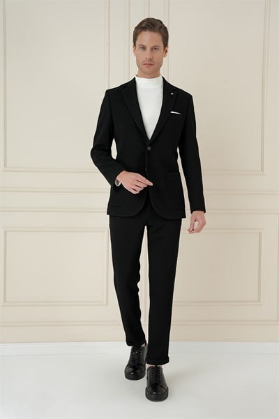 Slim Fit Torba Cepli Esnek Pamuklu Siyah Ceket C 694