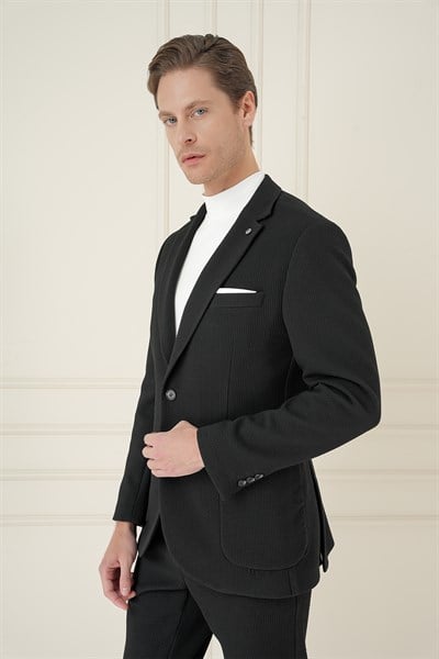 Slim Fit Torba Cepli Esnek Pamuklu Siyah Ceket C 694