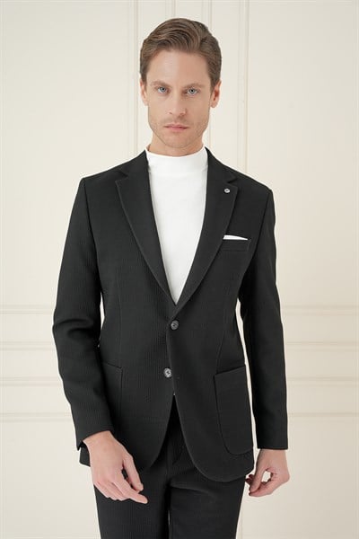 Slim Fit Torba Cepli Esnek Pamuklu Siyah Ceket C 694