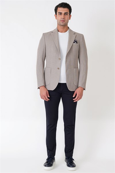 Slim Fit Torba Cepli Esnek Yünlü Bej Ceket C 745