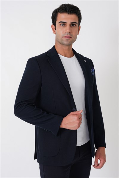 Slim Fit Torba Cepli Esnek Yünlü Lacivert Ceket C 745
