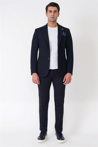 Slim Fit Torba Cepli Esnek Yünlü Lacivert Ceket C 745