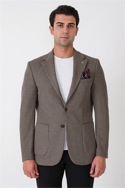 Slim Fit Torba Cepli Esnek Yünlü Vizon Ceket C 745