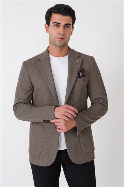 Slim Fit Torba Cepli Esnek Yünlü Vizon Ceket C 745