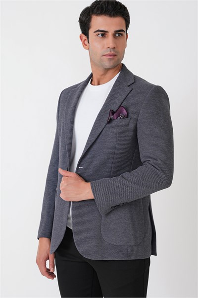 Slim Fit Torba Cepli Fitilli Dokuma Esnek Yünlü İndigo Ceket C 747