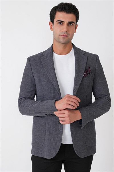 Slim Fit Torba Cepli Fitilli Dokuma Esnek Yünlü İndigo Ceket C 747