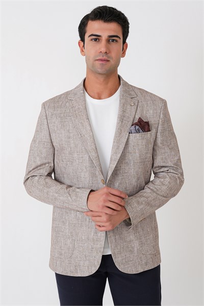 Slim Fit Torba Cepli Kırçıllı Dokuma Esnek Pamuklu Bej Ceket C 748