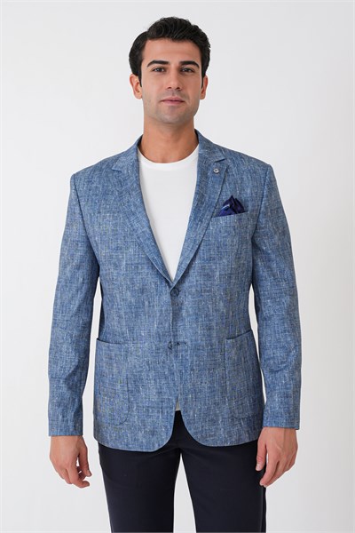 Slim Fit Torba Cepli Kırçıllı Dokuma Esnek Pamuklu İndigo Ceket C 748