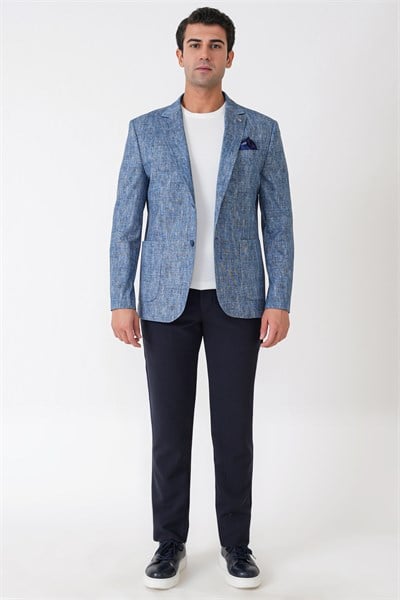 Slim Fit Torba Cepli Kırçıllı Dokuma Esnek Pamuklu İndigo Ceket C 748